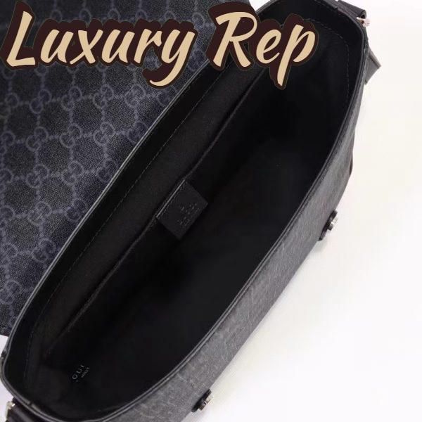 Replica Gucci Unisex GG Messenger Bag Black GG Supreme Canvas Leather 8