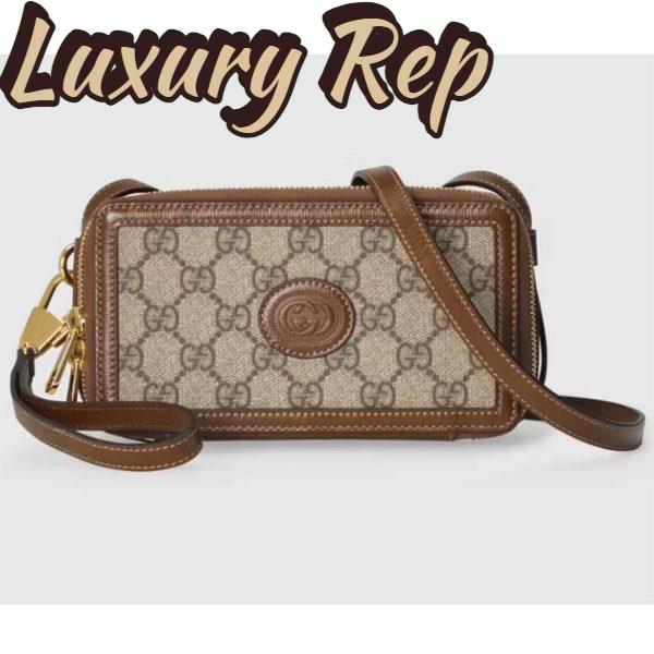 Replica Gucci Unisex GG Mini Bag Interlocking G Beige Ebony GG Supreme Fabric
