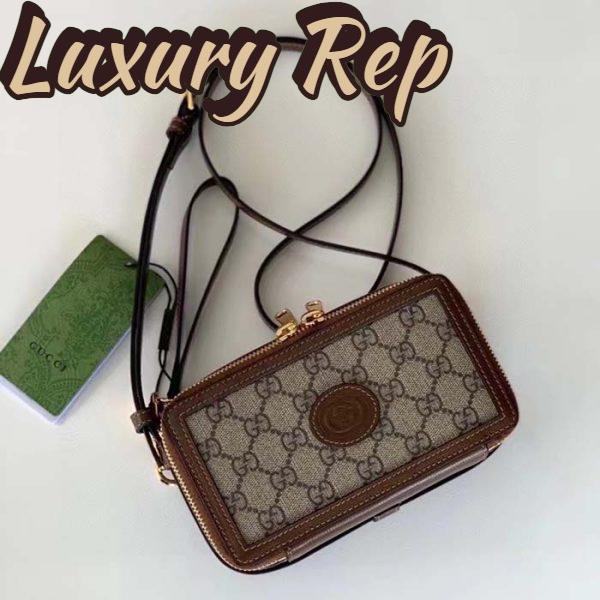 Replica Gucci Unisex GG Mini Bag Interlocking G Beige Ebony GG Supreme Fabric 3