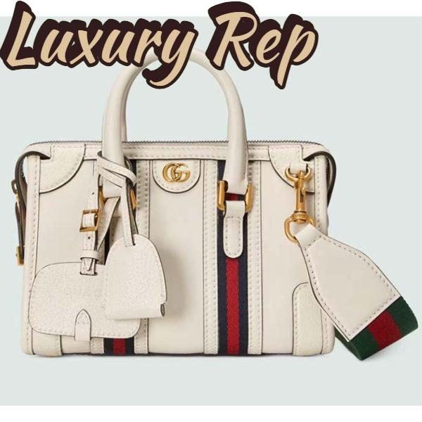 Replica Gucci Unisex GG Mini Top Handle Bag Double G White Smooth Leather 2