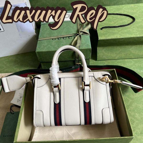 Replica Gucci Unisex GG Mini Top Handle Bag Double G White Smooth Leather 3