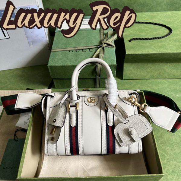 Replica Gucci Unisex GG Mini Top Handle Bag Double G White Smooth Leather 4