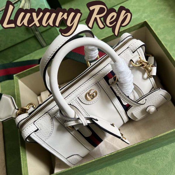 Replica Gucci Unisex GG Mini Top Handle Bag Double G White Smooth Leather 7
