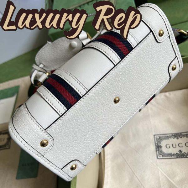 Replica Gucci Unisex GG Mini Top Handle Bag Double G White Smooth Leather 11