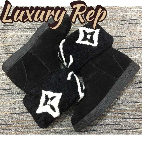 Replica Louis Vuitton LV Women Snowdrop Flat Ankle Boot Black Suede Calf Leather Shearling Wool 3