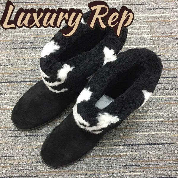 Replica Louis Vuitton LV Women Snowdrop Flat Ankle Boot Black Suede Calf Leather Shearling Wool 6
