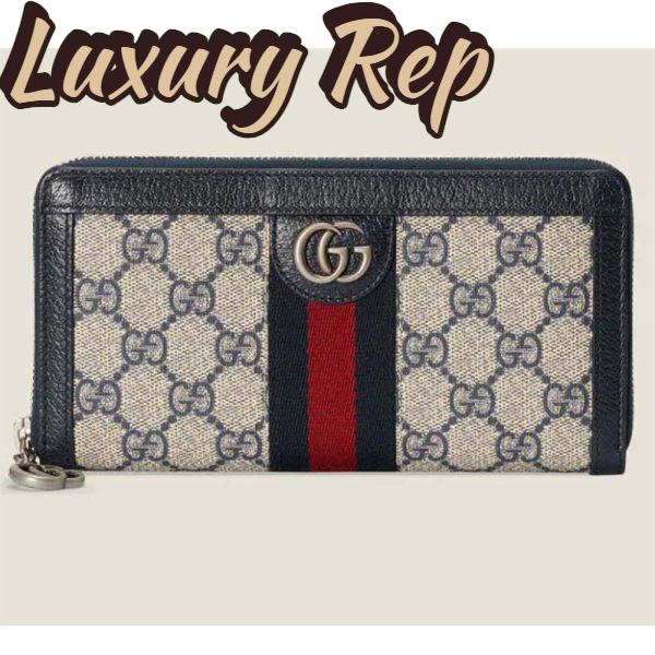 Replica Gucci Unisex GG Ophidia GG Zip Around Wallet Beige Blue GG Supreme Canvas