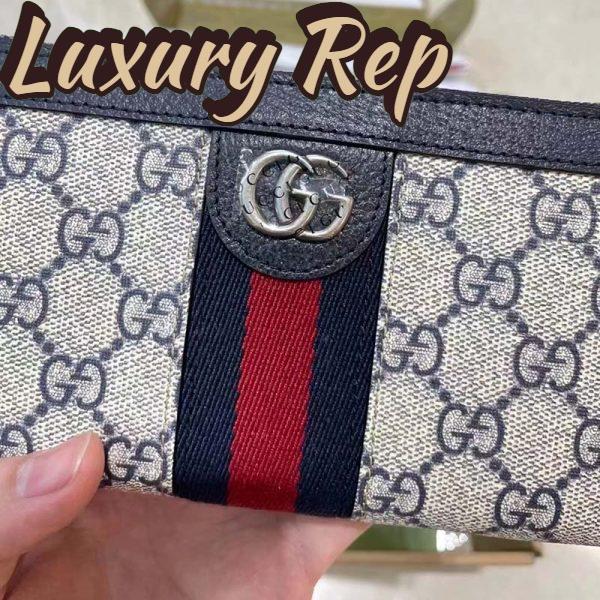 Replica Gucci Unisex GG Ophidia GG Zip Around Wallet Beige Blue GG Supreme Canvas 5