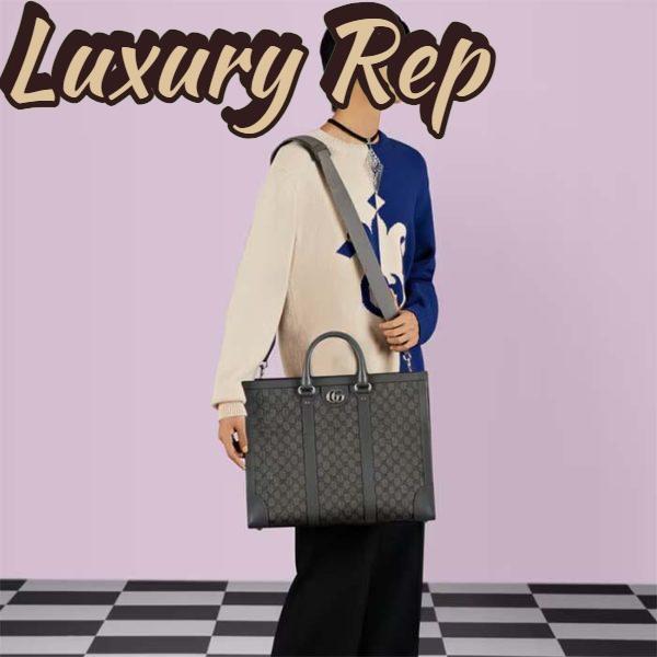 Replica Gucci Unisex GG Ophidia Large Tote Bag Grey Black GG Supreme Canvas 13