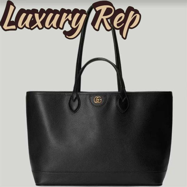 Replica Gucci Unisex GG Ophidia Medium Tote Bag Black Leather Double G