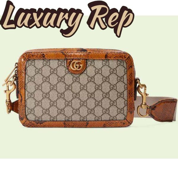 Replica Gucci Unisex GG Python Shoulder Bag Double G Beige Ebony GG Supreme Canvas