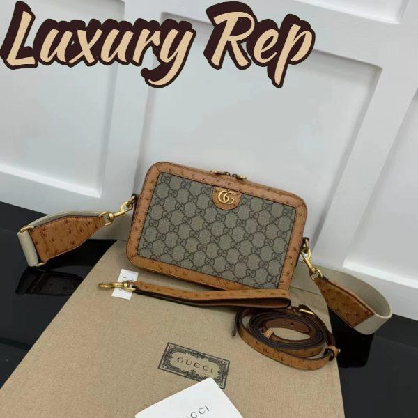 Replica Gucci Unisex GG Python Shoulder Bag Double G Beige Ebony GG Supreme Canvas 3