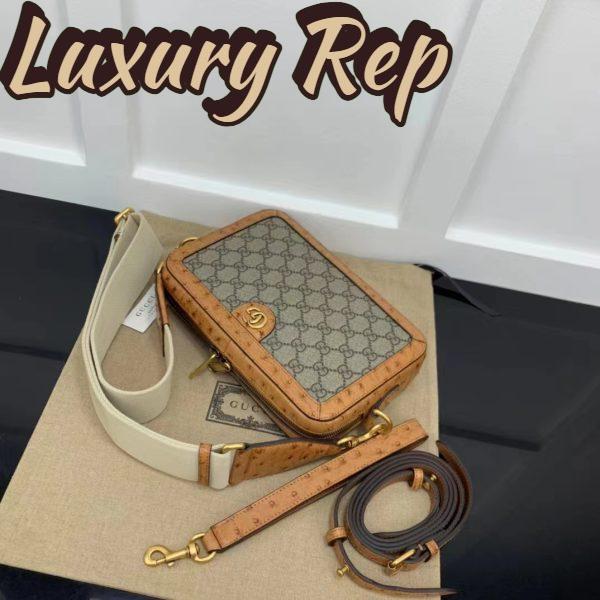 Replica Gucci Unisex GG Python Shoulder Bag Double G Beige Ebony GG Supreme Canvas 5