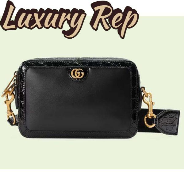 Replica Gucci Unisex GG Python Shoulder Bag Double G Black Leather Crocodile