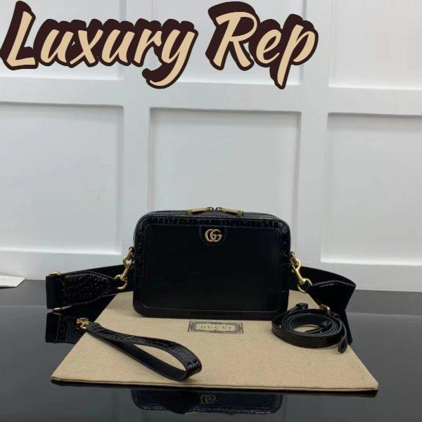 Replica Gucci Unisex GG Python Shoulder Bag Double G Black Leather Crocodile 3