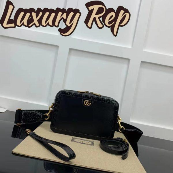 Replica Gucci Unisex GG Python Shoulder Bag Double G Black Leather Crocodile 4