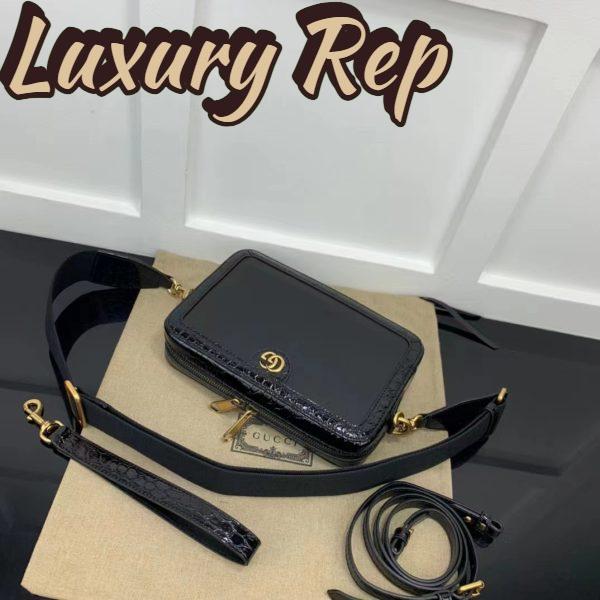 Replica Gucci Unisex GG Python Shoulder Bag Double G Black Leather Crocodile 6