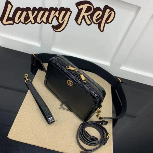 Replica Gucci Unisex GG Python Shoulder Bag Double G Black Leather Crocodile 7