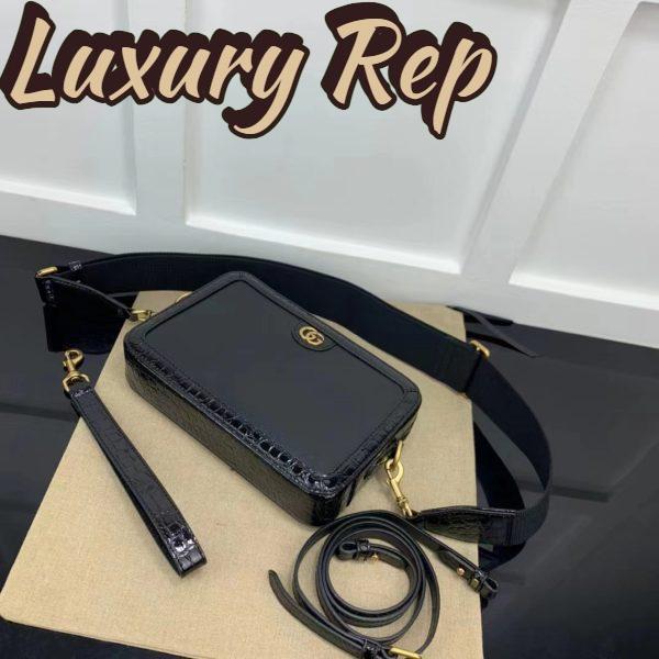 Replica Gucci Unisex GG Python Shoulder Bag Double G Black Leather Crocodile 8