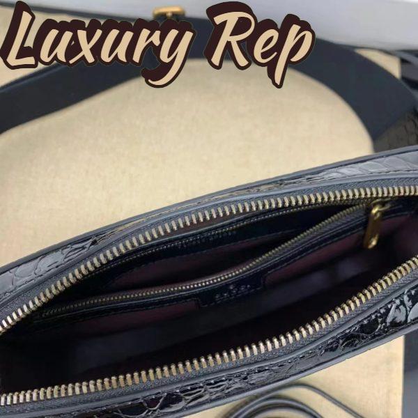 Replica Gucci Unisex GG Python Shoulder Bag Double G Black Leather Crocodile 9