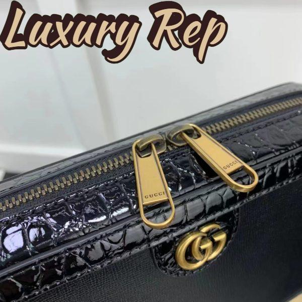 Replica Gucci Unisex GG Python Shoulder Bag Double G Black Leather Crocodile 10