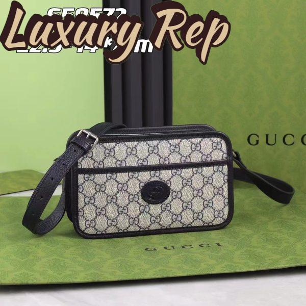 Replica Gucci Unisex GG Shoulder Bag Beige Blue GG Supreme Canvas Interlocking G 3