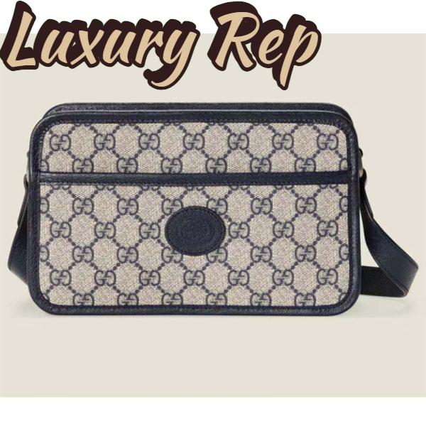 Replica Gucci Unisex GG Shoulder Bag Beige Blue GG Supreme Canvas Leather 2