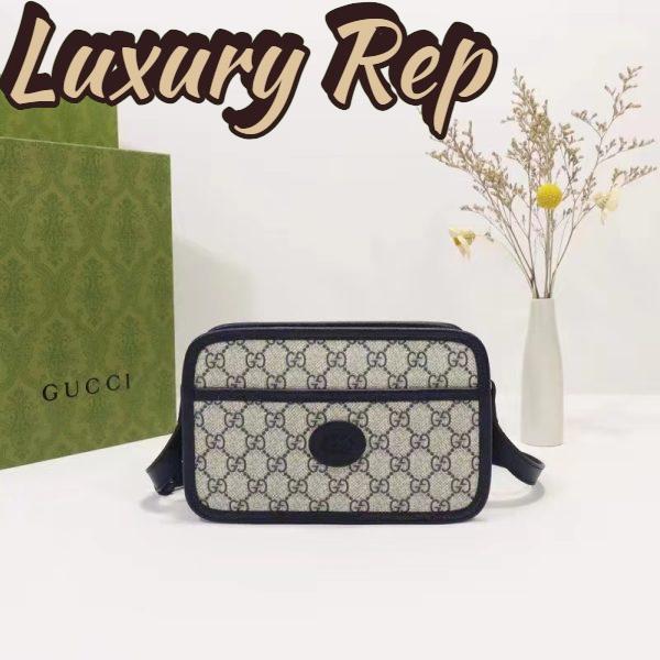 Replica Gucci Unisex GG Shoulder Bag Beige Blue GG Supreme Canvas Leather 3