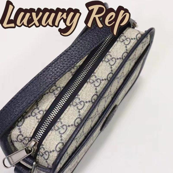 Replica Gucci Unisex GG Shoulder Bag Beige Blue GG Supreme Canvas Leather 8