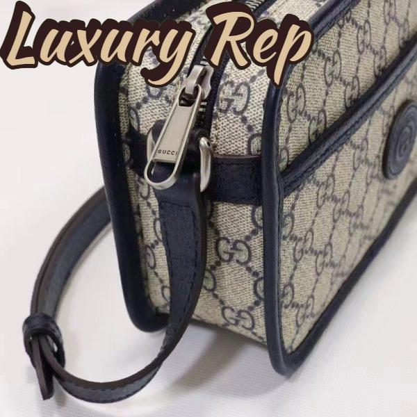 Replica Gucci Unisex GG Shoulder Bag Beige Blue GG Supreme Canvas Leather 11