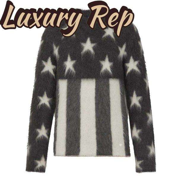 Replica Louis Vuitton LV Women USA Flag Mohair Jacquard Crewneck Sweater-Grey