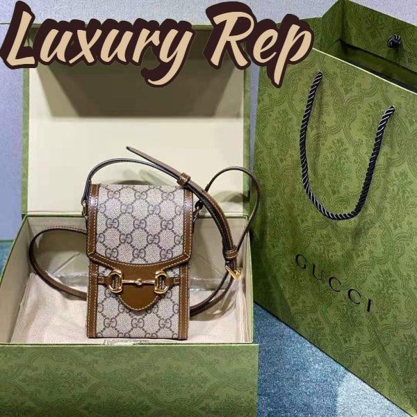 Replica Gucci Unisex Horsebit 1955 Mini Bag Beige and Ebony GG Supreme Canvas 3