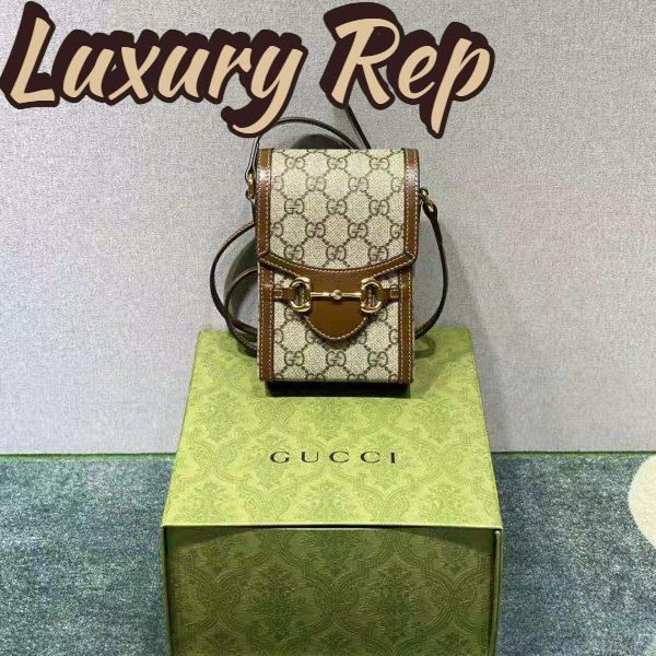 Replica Gucci Unisex Horsebit 1955 Mini Bag Beige and Ebony GG Supreme Canvas 4