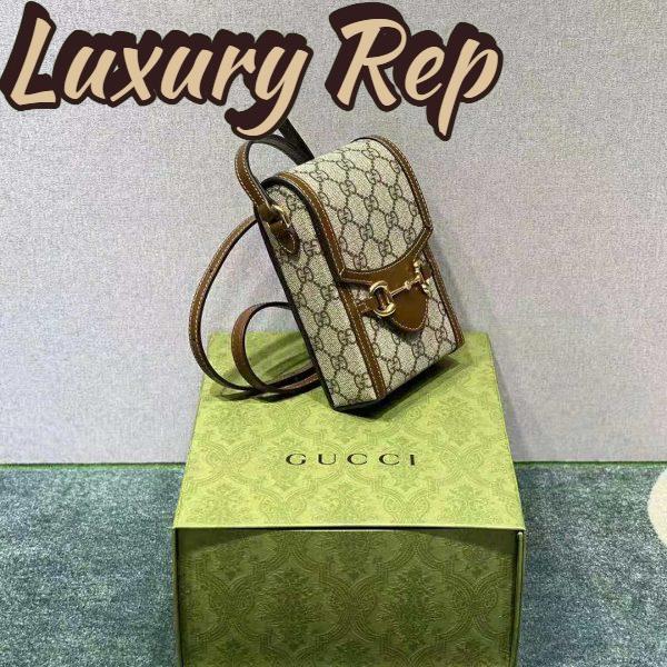 Replica Gucci Unisex Horsebit 1955 Mini Bag Beige and Ebony GG Supreme Canvas 6