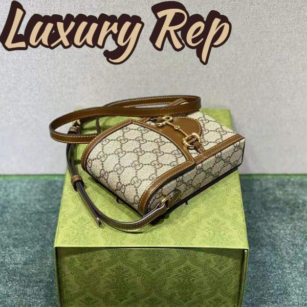 Replica Gucci Unisex Horsebit 1955 Mini Bag Beige and Ebony GG Supreme Canvas 7