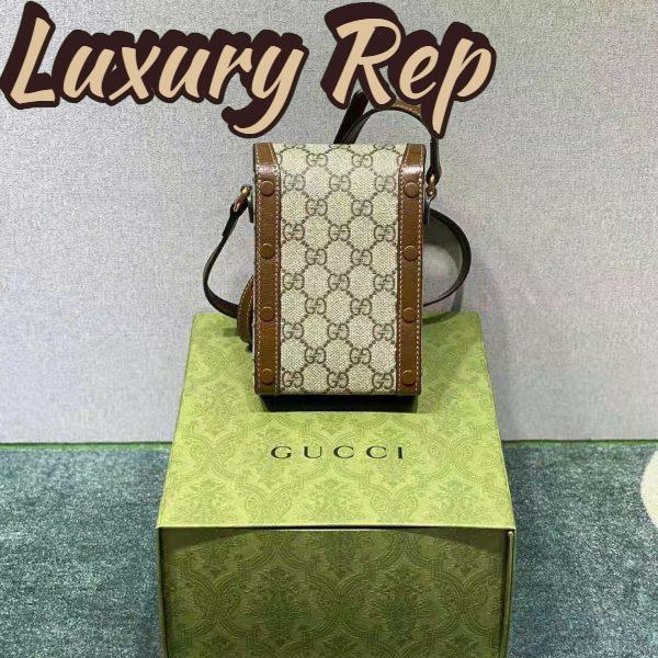 Replica Gucci Unisex Horsebit 1955 Mini Bag Beige and Ebony GG Supreme Canvas 8