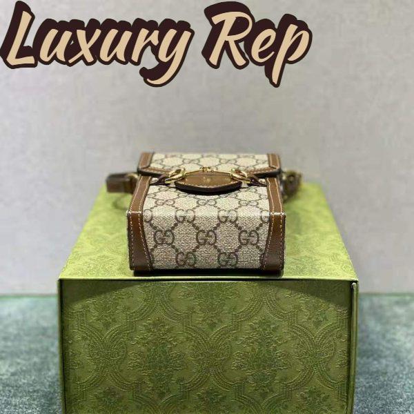 Replica Gucci Unisex Horsebit 1955 Mini Bag Beige and Ebony GG Supreme Canvas 9