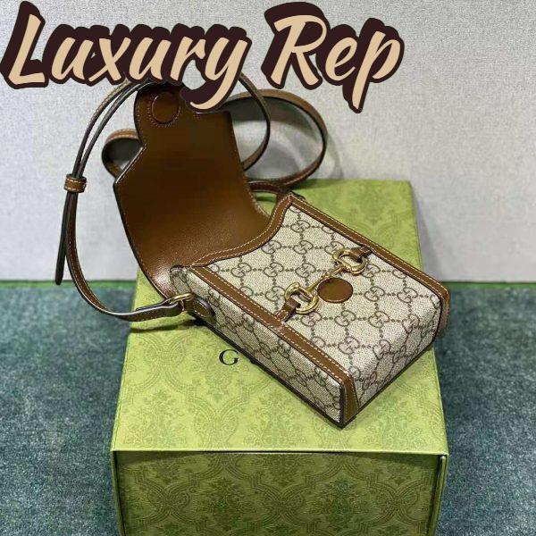 Replica Gucci Unisex Horsebit 1955 Mini Bag Beige and Ebony GG Supreme Canvas 10