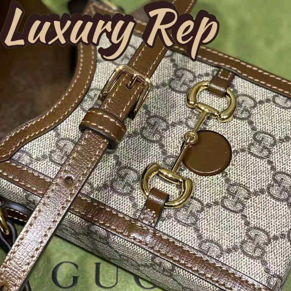 Replica Gucci Unisex Horsebit 1955 Mini Bag Beige and Ebony GG Supreme Canvas 11