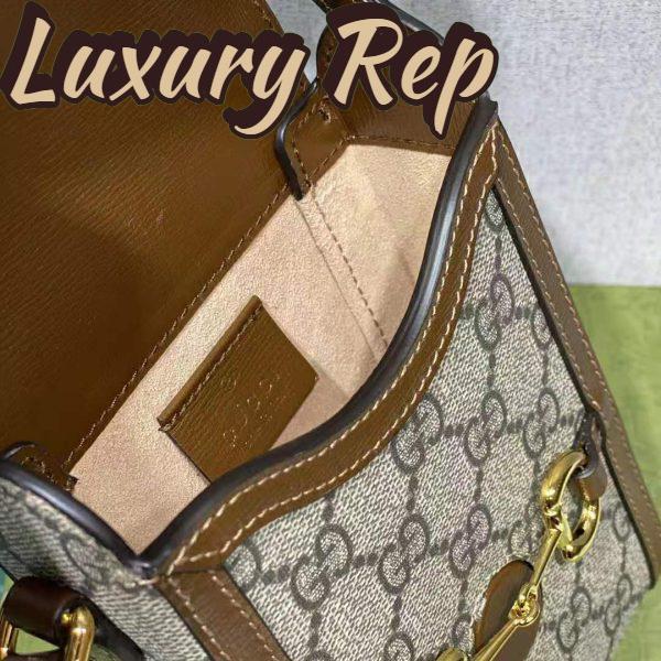 Replica Gucci Unisex Horsebit 1955 Mini Bag Beige and Ebony GG Supreme Canvas 12