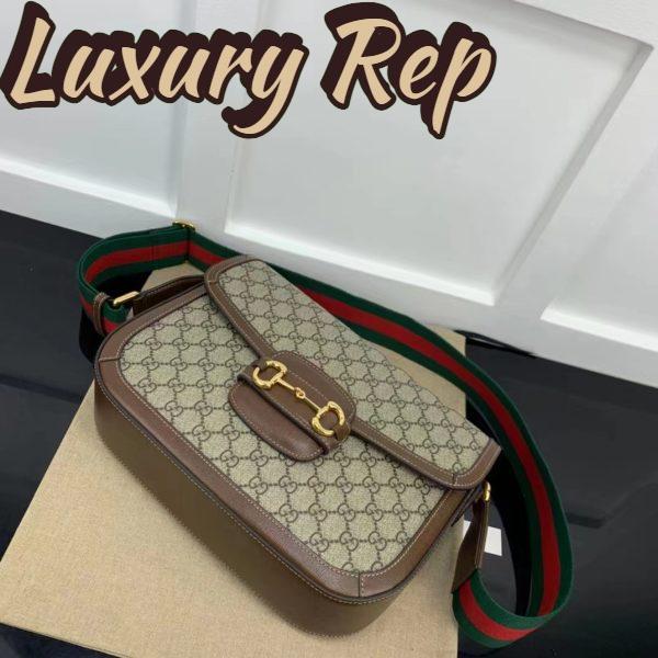 Replica Gucci Unisex Horsebit 1955 Shoulder Bag Beige Ebony GG Supreme Canvas 4