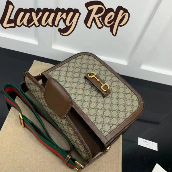 Replica Gucci Unisex Horsebit 1955 Shoulder Bag Beige Ebony GG Supreme Canvas 5