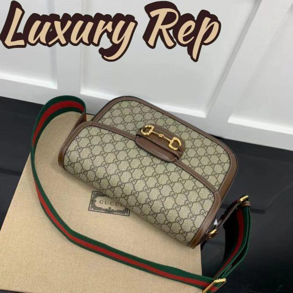 Replica Gucci Unisex Horsebit 1955 Shoulder Bag Beige Ebony GG Supreme Canvas 7