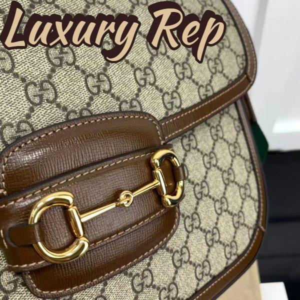Replica Gucci Unisex Horsebit 1955 Shoulder Bag Beige Ebony GG Supreme Canvas 9