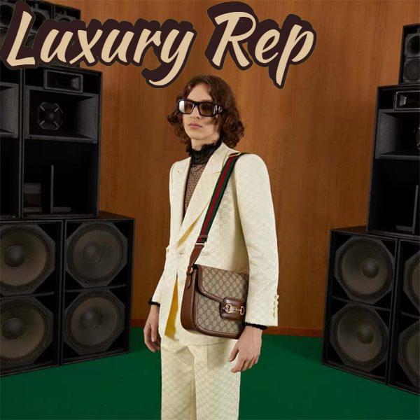 Replica Gucci Unisex Horsebit 1955 Shoulder Bag Beige Ebony GG Supreme Canvas 12