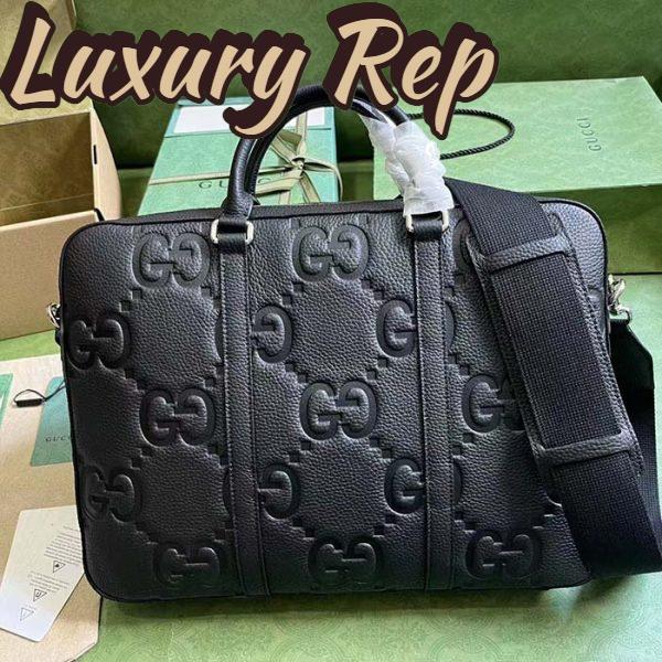Replica Gucci Unisex Jumbo GG Briefcase Black Leather Cotton Linen Lining Medium Size 3