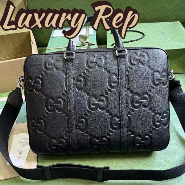 Replica Gucci Unisex Jumbo GG Briefcase Black Leather Cotton Linen Lining Medium Size 4