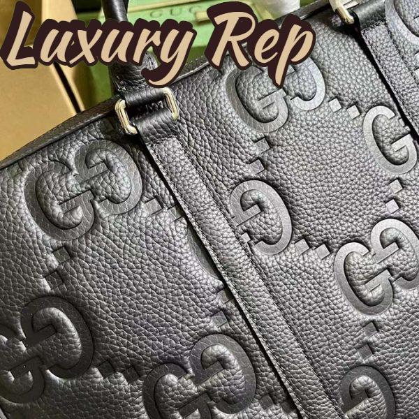 Replica Gucci Unisex Jumbo GG Briefcase Black Leather Cotton Linen Lining Medium Size 10