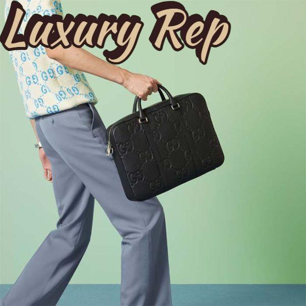 Replica Gucci Unisex Jumbo GG Briefcase Black Leather Cotton Linen Lining Medium Size 12