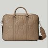 Replica Gucci Unisex Jumbo GG Briefcase Black Leather Cotton Linen Lining Medium Size 13